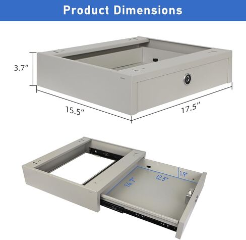 Under Desk Drawer Lockable 17.5" (W) x 15.7" (D) x 3.7" (H) with Fingerprint Lock Metal Mounted Document Drawer for Desk, Grey in Saudi Arabia