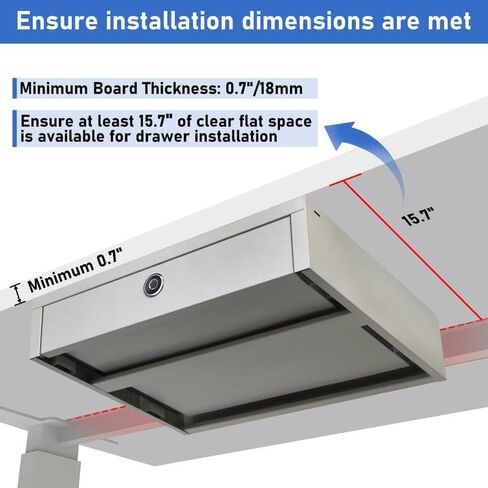 Under Desk Drawer Lockable 17.5" (W) x 15.7" (D) x 3.7" (H) with Fingerprint Lock Metal Mounted Document Drawer for Desk, Grey in Saudi Arabia