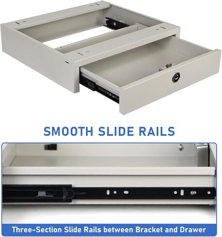 Under Desk Drawer Lockable 17.5" (W) x 15.7" (D) x 3.7" (H) with Fingerprint Lock Metal Mounted Document Drawer for Desk, Grey in Saudi Arabia