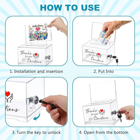 Havawish Clear Donation Box with Lock, 6.3 x 4.72 x 3.94 Inches Acrylic Box Storage Container with Sign Cash Drop Box with 2 Keys for Fundraising Thanks for Your Donations Jar for Church Office in Kuwait