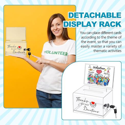 Havawish Clear Donation Box with Lock, 6.3 x 4.72 x 3.94 Inches Acrylic Box Storage Container with Sign Cash Drop Box with 2 Keys for Fundraising Thanks for Your Donations Jar for Church Office in Kuwait