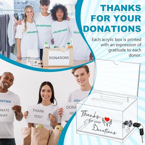 Havawish Clear Donation Box with Lock, 6.3 x 4.72 x 3.94 Inches Acrylic Box Storage Container with Sign Cash Drop Box with 2 Keys for Fundraising Thanks for Your Donations Jar for Church Office in Kuwait