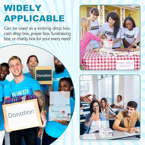 Havawish Clear Donation Box with Lock, 6.3 x 4.72 x 3.94 Inches Acrylic Box Storage Container with Sign Cash Drop Box with 2 Keys for Fundraising Thanks for Your Donations Jar for Church Office in Kuwait