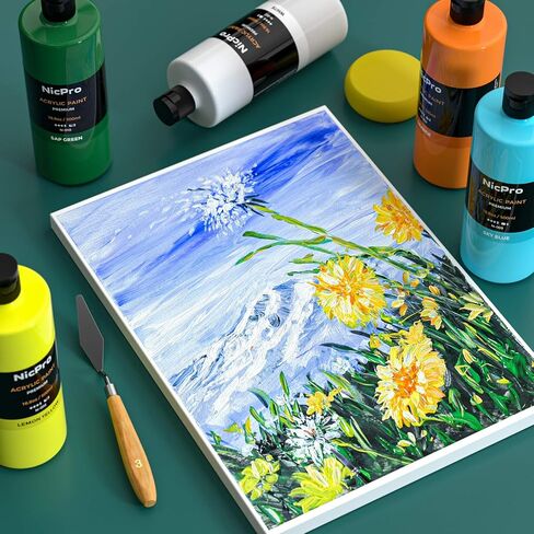 Nicpro 14 Colors Large Bulk Acrylic Paint Set (16.9 oz,500 ml) Rich Art Painting Supplies, Non Toxic for Multi Surface Canvas Wood Leather Fabric Stone Craft, for Kid & Adult with Color Wheel in Saudi Arabia