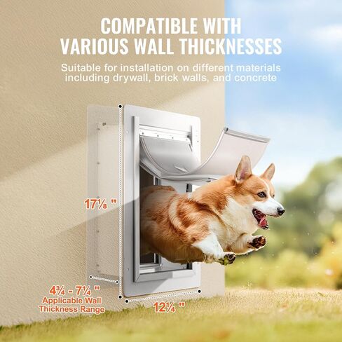 VEVOR 3-Flap Pet Door for Wall, Metal Frame with Lock, Energy-Efficient Insulated Pet Door, Easy to Install in Interior or Exterior Walls, Dog Door for Small Dogs (White-Small) in Saudi Arabia
