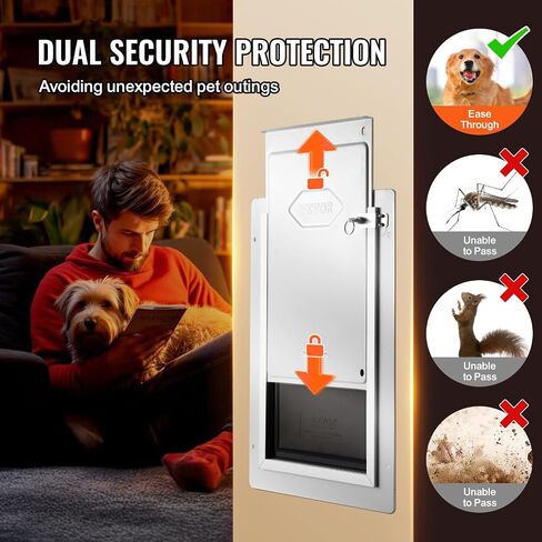 VEVOR 3-Flap Pet Door for Wall, Metal Frame with Lock, Energy-Efficient Insulated Pet Door, Easy to Install in Interior or Exterior Walls, Dog Door for Small Dogs (White-Small) in Saudi Arabia
