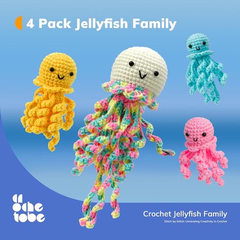 Crochetobe Crochet Kit for Beginners, Crochet Start Kit includes Easy to Follow Instructions and Video Tutorials, Complete Crochet Animal Kit for Adults Kids, 4 PCS Cute Crochet Jellyfish in Kuwait