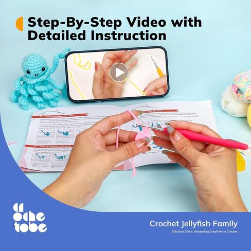 Crochetobe Crochet Kit for Beginners, Crochet Start Kit includes Easy to Follow Instructions and Video Tutorials, Complete Crochet Animal Kit for Adults Kids, 4 PCS Cute Crochet Jellyfish in Kuwait