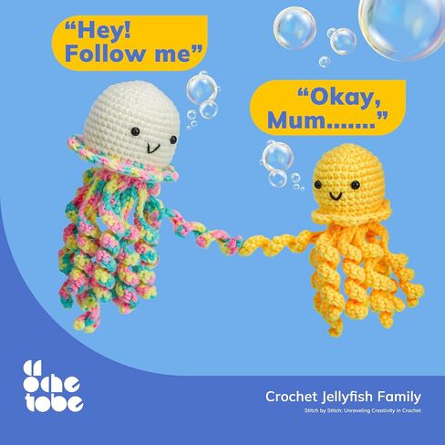 Crochetobe Crochet Kit for Beginners, Crochet Start Kit includes Easy to Follow Instructions and Video Tutorials, Complete Crochet Animal Kit for Adults Kids, 4 PCS Cute Crochet Jellyfish in Kuwait