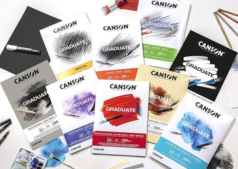 CANSON Graduate White Drawing 160gsm A5 Paper, Light Grain, Pad Glued Short Side, 30 Bright White Sheets, Ideal for Student Artists in Kuwait
