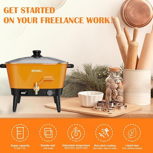 BESNEL Wax Melter for Candle Making, Electric Non-Stick Wax Melter Holds 8Qts of Wax,Soy Wax for or Soap Business Candle Making with Heat Resistant Handle & Brass Spout,Temp Control (Black) in Saudi Arabia