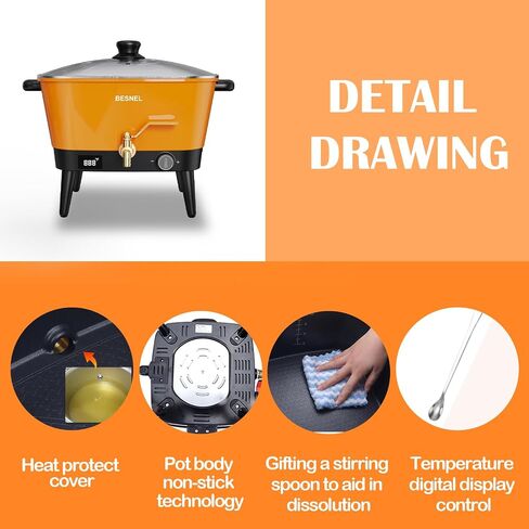 BESNEL Wax Melter for Candle Making, Electric Non-Stick Wax Melter Holds 8Qts of Wax,Soy Wax for or Soap Business Candle Making with Heat Resistant Handle & Brass Spout,Temp Control (Black) in Saudi Arabia