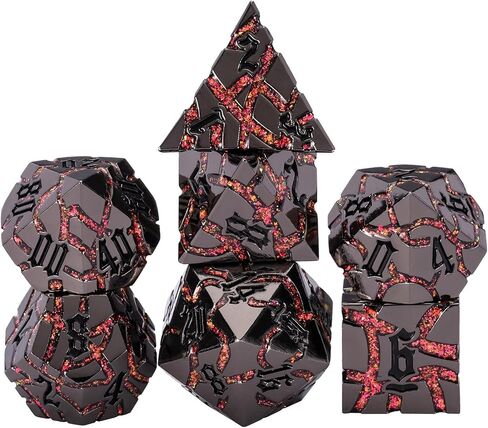 DND Crack Stripe Dice,Metallic Glitter Dice Set with Gift Box,Metal Polyhedral D&D Dice for Role Playing Game in Kuwait