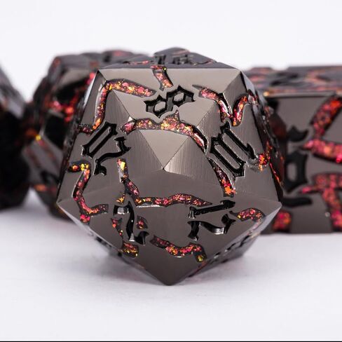 DND Crack Stripe Dice,Metallic Glitter Dice Set with Gift Box,Metal Polyhedral D&D Dice for Role Playing Game in Kuwait