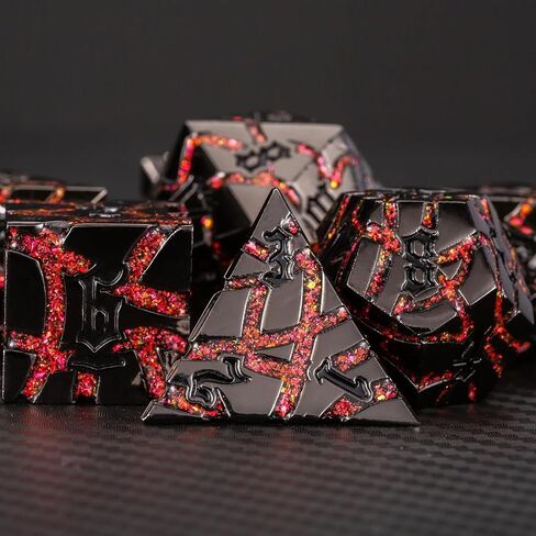 DND Crack Stripe Dice,Metallic Glitter Dice Set with Gift Box,Metal Polyhedral D&D Dice for Role Playing Game in Kuwait