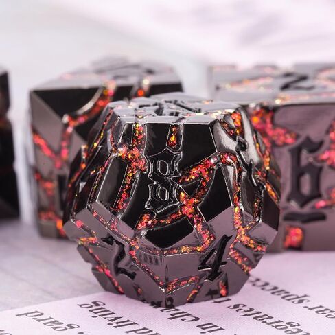 DND Crack Stripe Dice,Metallic Glitter Dice Set with Gift Box,Metal Polyhedral D&D Dice for Role Playing Game in Kuwait