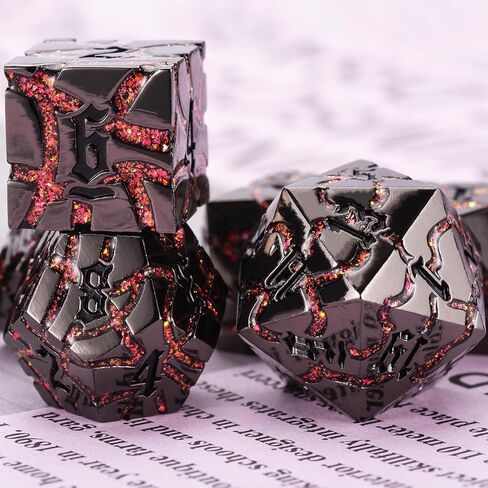 DND Crack Stripe Dice,Metallic Glitter Dice Set with Gift Box,Metal Polyhedral D&D Dice for Role Playing Game in Kuwait