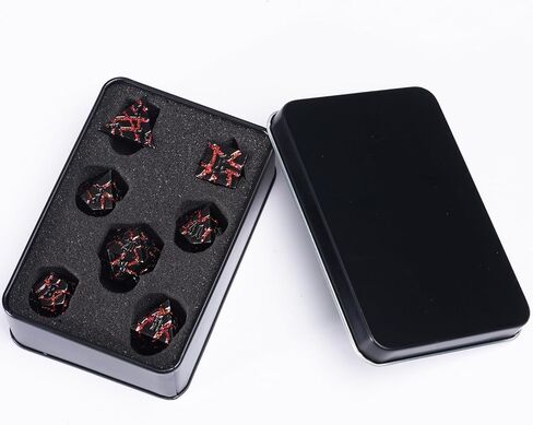 DND Crack Stripe Dice,Metallic Glitter Dice Set with Gift Box,Metal Polyhedral D&D Dice for Role Playing Game in Kuwait
