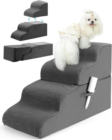 Dog Stairs，4-Tiers Steps Ramp High Bed and Couch, Dog Ramp with Stable Non-Slip Fabric Cover, Pet Stairs for Small Dogs and Cats or Pets Joints,GPT, GEN, WRL-1 BJQ in Saudi Arabia