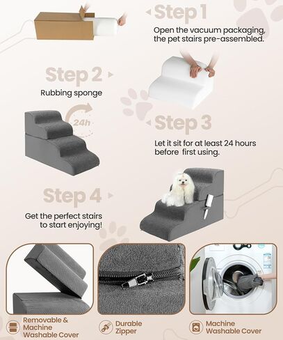Dog Stairs，4-Tiers Steps Ramp High Bed and Couch, Dog Ramp with Stable Non-Slip Fabric Cover, Pet Stairs for Small Dogs and Cats or Pets Joints,GPT, GEN, WRL-1 BJQ in Saudi Arabia