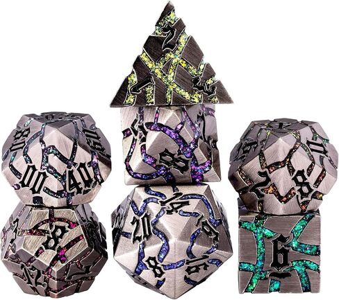 DND Crack Stripe Dice,Metallic Glitter Dice Set with Gift Box,Metal Polyhedral D&D Dice for Role Playing Game in Kuwait