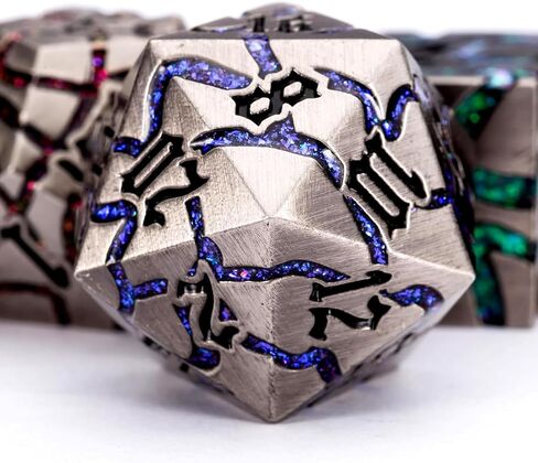 DND Crack Stripe Dice,Metallic Glitter Dice Set with Gift Box,Metal Polyhedral D&D Dice for Role Playing Game in Kuwait