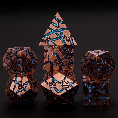 نرد معدني لامع، مجموعة نرد D&D 7 قطع مع صندوق هدايا، نرد مخطط متعدد السطوح آر بي جي للأبراج المحصنة والتنينات in Kuwait