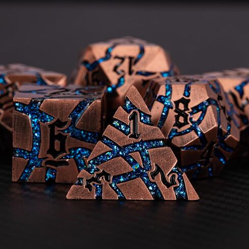 نرد معدني لامع، مجموعة نرد D&D 7 قطع مع صندوق هدايا، نرد مخطط متعدد السطوح آر بي جي للأبراج المحصنة والتنينات in Kuwait