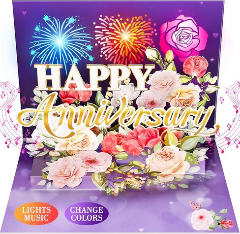 Anniversary Card, Music & Light Pop up Valentine's Card with Fireworks Flowers Gifts for Him Her Husband Wife Couple-Purple in Kuwait