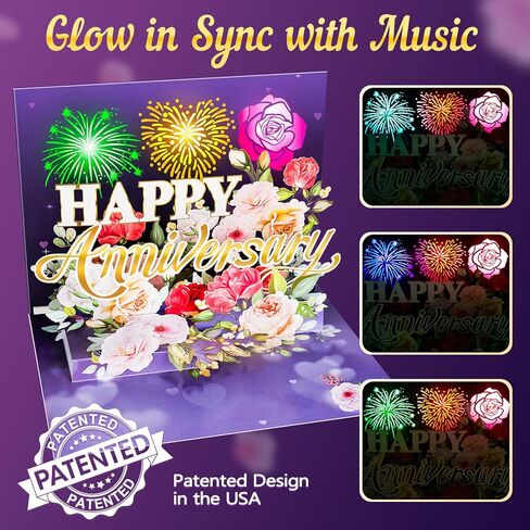 Anniversary Card, Music & Light Pop up Valentine's Card with Fireworks Flowers Gifts for Him Her Husband Wife Couple-Purple in Kuwait