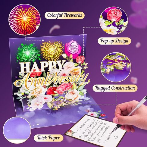 Anniversary Card, Music & Light Pop up Valentine's Card with Fireworks Flowers Gifts for Him Her Husband Wife Couple-Purple in Kuwait
