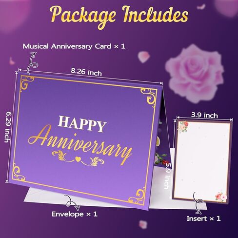 Anniversary Card, Music & Light Pop up Valentine's Card with Fireworks Flowers Gifts for Him Her Husband Wife Couple-Purple in Kuwait