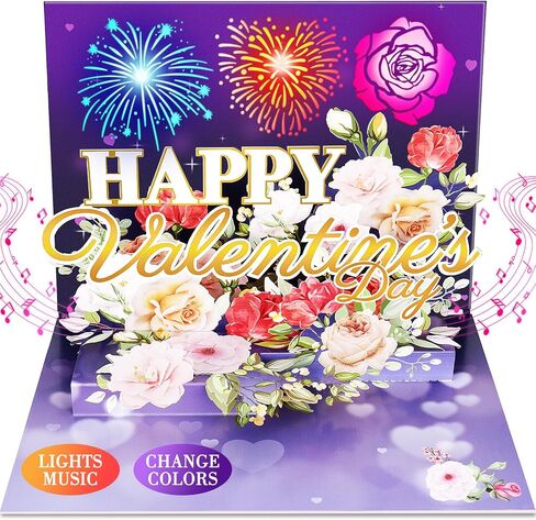 Anniversary Card, Music & Light Pop up Valentine's Card with Fireworks Flowers Gifts for Him Her Husband Wife Couple-Purple in Saudi Arabia