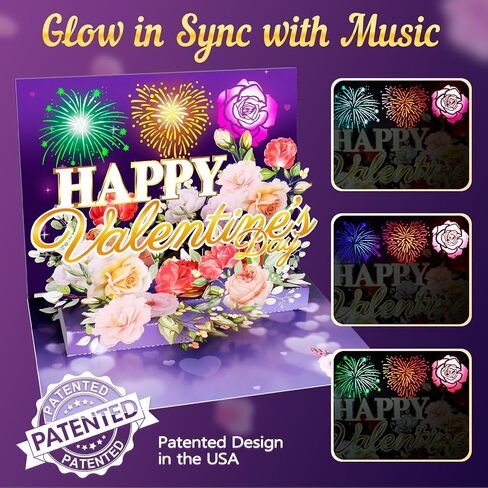 Anniversary Card, Music & Light Pop up Valentine's Card with Fireworks Flowers Gifts for Him Her Husband Wife Couple-Purple in Saudi Arabia