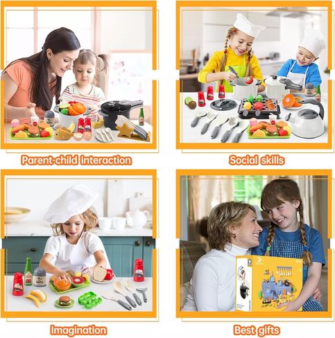 105Pcs Kids Kitchen Toy Accessories, Toddler Pretend BBQ Camping Cooking Playset, Play Pots, Pans, Utensils Cookware Toys, Play Food Set, Vegetables, Learning Gift for Girls Boys in Saudi Arabia