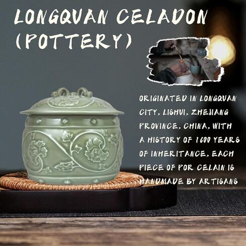 Yue kiln Glaze Twining Flowers صندوق تخزين وعاء الشاي، حامل أكياس الشاي، شاي الحيوانات الأليفة، إكسسوارات الشاي، تخزين الشاي، مجموعة الشاي الصيني، جرة سيراميك، جرة زنجبيل سيراميك in Saudi Arabia