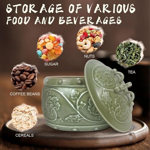 Yue kiln Glaze Twining Flowers صندوق تخزين وعاء الشاي، حامل أكياس الشاي، شاي الحيوانات الأليفة، إكسسوارات الشاي، تخزين الشاي، مجموعة الشاي الصيني، جرة سيراميك، جرة زنجبيل سيراميك in Saudi Arabia
