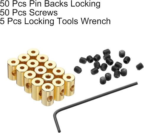 uxcell 50pcs Pin Backs Locking Pin Locking Pin Keepers Locking Clasp Locking Pin Keeper Backs Locking Pin Backs Copper Pin with 5pcs Wrench (6mmx5mm, Silver Tone) in Saudi Arabia
