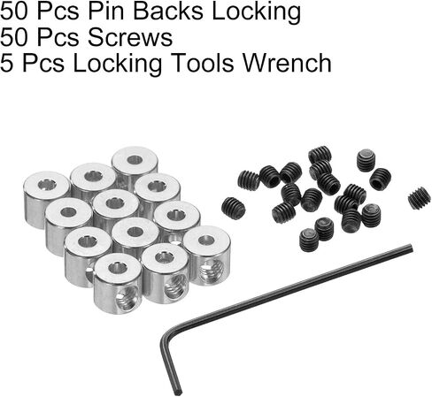 uxcell 50pcs Pin Backs Locking Pin Locking Pin Keepers Locking Clasp Locking Pin Keeper Backs Locking Pin Backs Copper Pin with 5pcs Wrench (6mmx5mm, Silver Tone) in Saudi Arabia