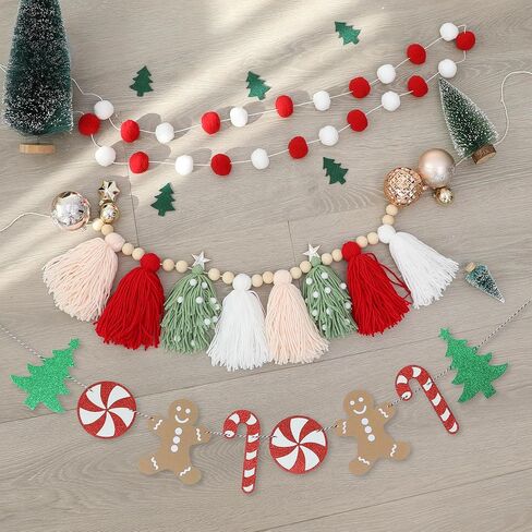 Christmas Tassel Garland Banner with Pom Pom Garlands Christmas Candy Tree Cane Banner for Wall Hanging Home Decor in Kuwait