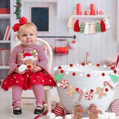 Christmas Tassel Garland Banner with Pom Pom Garlands Christmas Candy Tree Cane Banner for Wall Hanging Home Decor in Kuwait