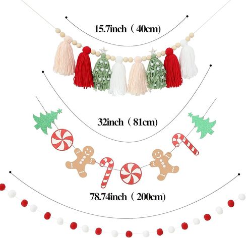 Christmas Tassel Garland Banner with Pom Pom Garlands Christmas Candy Tree Cane Banner for Wall Hanging Home Decor in Kuwait