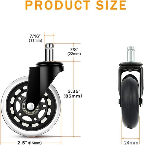 Office Chair Wheels Replacement for Carpet and Hardwood Floors Set of 5 Heavy Duty&Safe for All Floors Chair Desk Caster Wheels to Replace Gaming Computer Chairs Wheels in Saudi Arabia