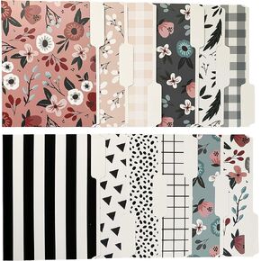 Cute File Folders, Set of 12 3-Tab Letter Size Decorative File Folders Boho Colored Manilla 8.5 x 11 Filing – Pretty Designer Home Office School Supplies (Blossom)