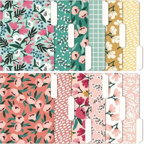 Cute File Folders, Set of 12 3-Tab Letter Size Decorative File Folders Boho Colored Manilla 8.5 x 11 Filing – Pretty Designer Home Office School Supplies (Blossom) in Kuwait