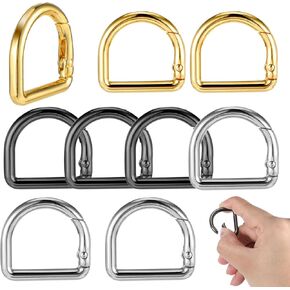 D Ring Spring Key Hooks, 9Pcs Keyring Clip Buckles Clasp Clamps Metal Keychain Clip Locking D Ring Carabiner Clip Semicircle Spring Snap Hook Fasteners for Belt Backpacks Handbag Purse Strap