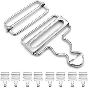 8 Sets Stainless Steel Overall Buckles Replacement, Retro Suspender Clips with Adjustable Tri Glide Slide Buckle for Bib Pants Trousers Jeans Suspender DIY Sewing Clips (40mm)