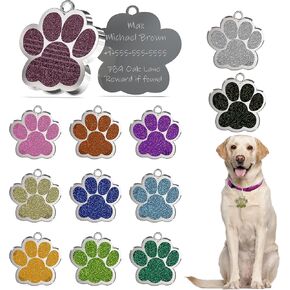 72 Pcs Dog Tags Personalized for Pets Glitter Paw Print Stainless Steel Dog Tag Cute Dog Name Tag Bulk Dog Tags for Wholesale Silver