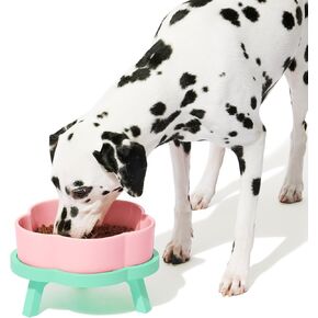 VETRESKA Elevated Dog Bowls Large Breed, 40 OZ Ceramic Raised Dog Bowl with Bamboo Dog Bow Stand, Flower Dog Food Water Bowl Dog Feeding Dish Bowls for Medium/Large Dogs and Cats