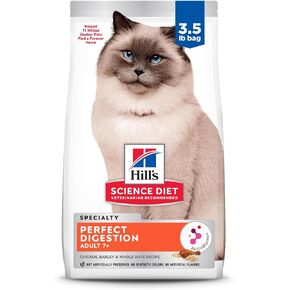 Hill's Science Diet Perfect Digestion, Senior Adult 7+, Digestive Support, Dry Cat Food, Chicken, Barley, & Whole Oats, 3.5 lb Bag